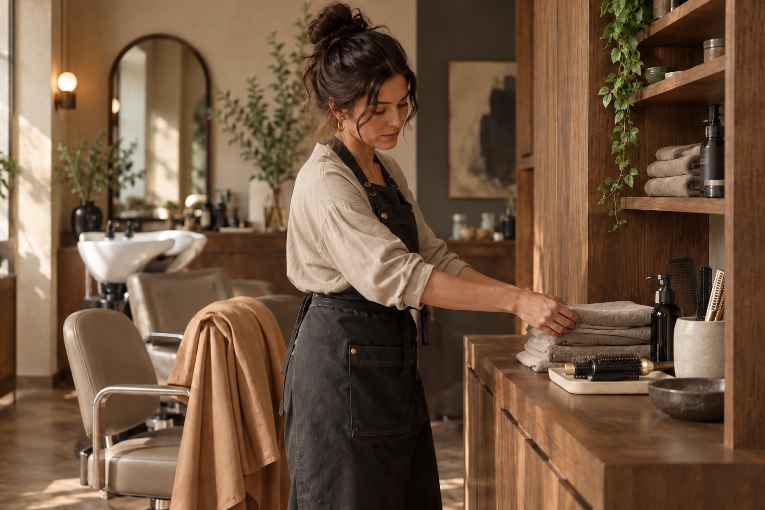Salon owners at work, with the tools and setting of their business