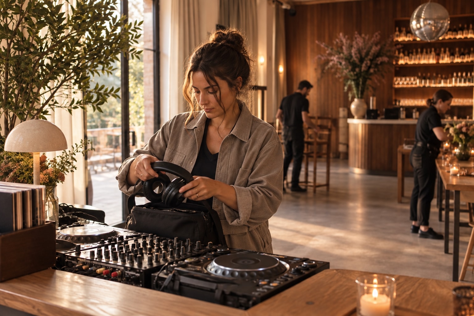 DJs at work, with the tools and setting of their business