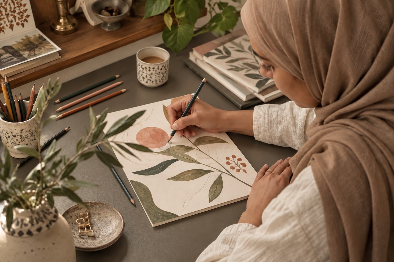 Illustrators at work, with the tools and setting of their business
