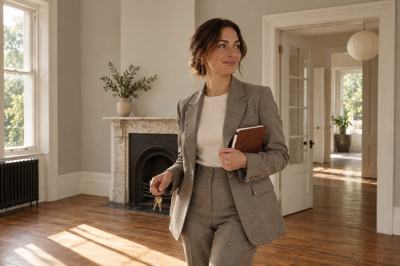 Real estate agents at work, with the tools and setting of their business