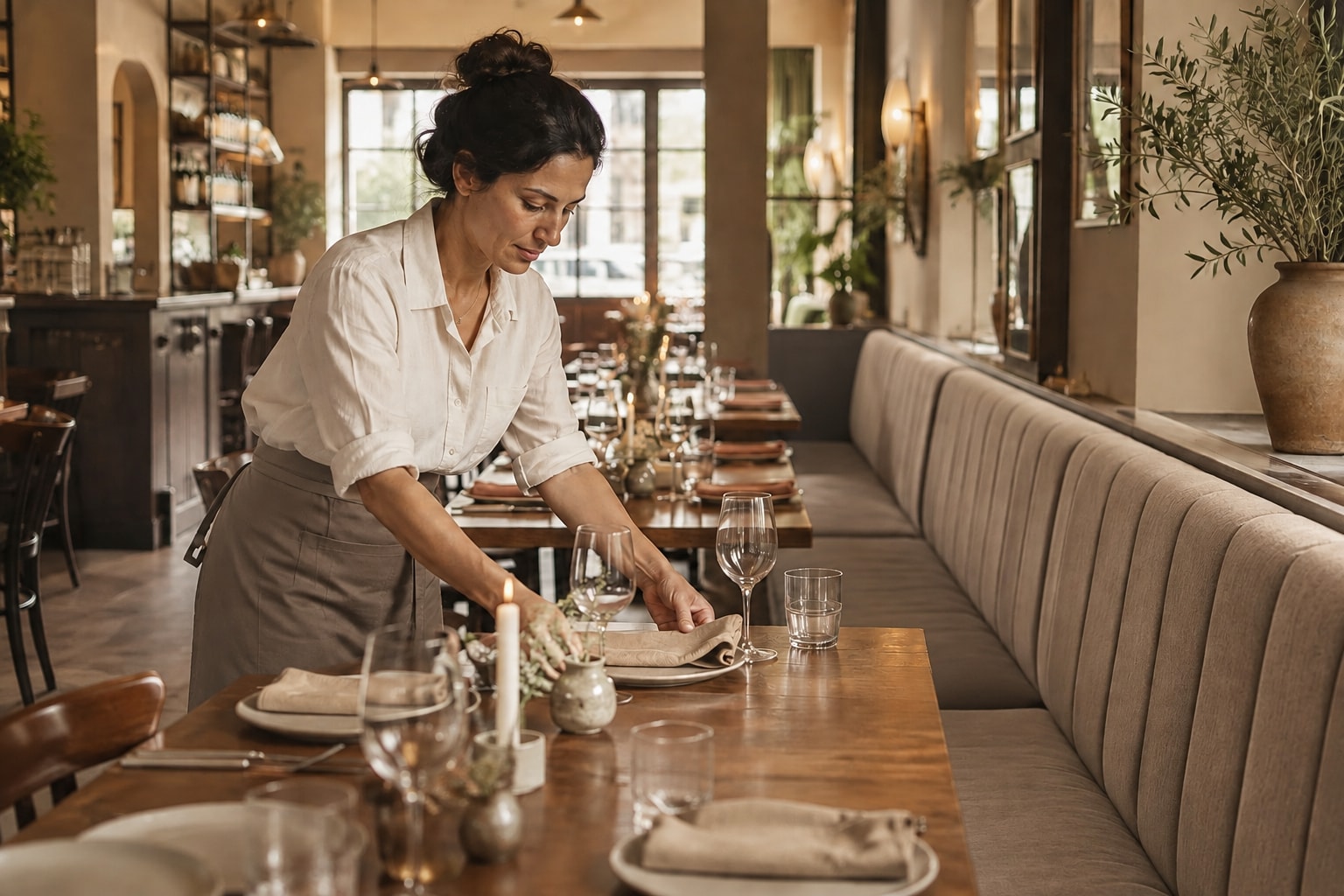 Independent restaurants at work, with the tools and setting of their business