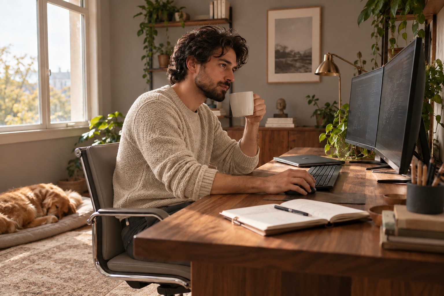 Software developers at work, with the tools and setting of their business