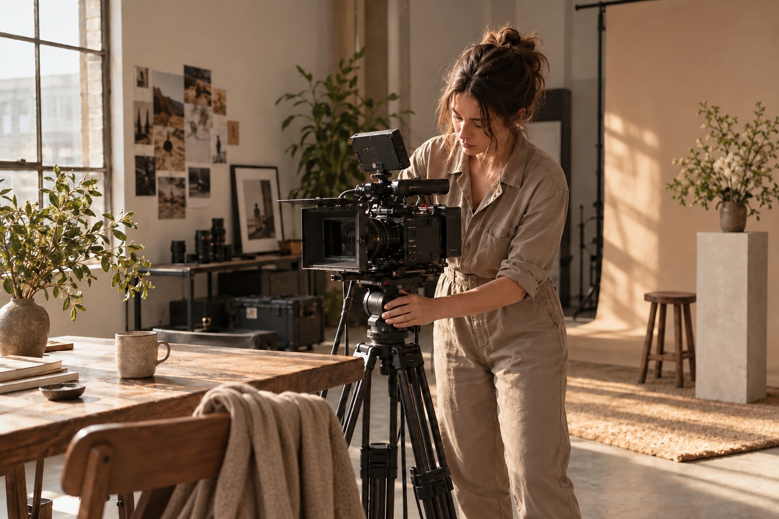Videographers at work, with the tools and setting of their business